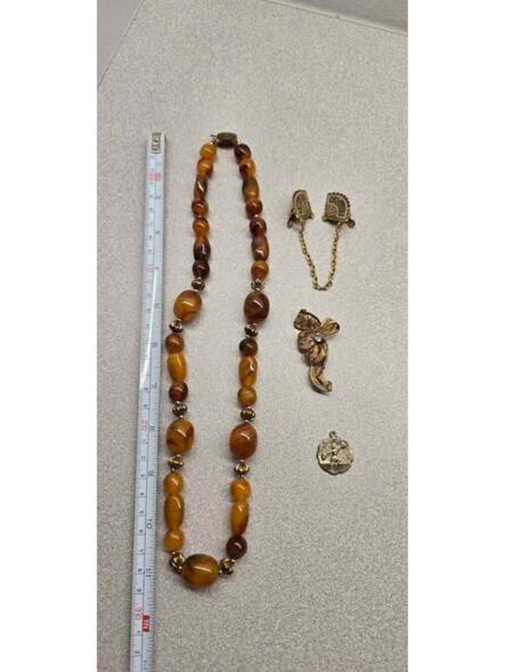 Vintage Jewelry Set – Necklace, Brooch, Clips, Charm (4 pcs)
